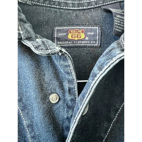 Route 66 Men Denim Shirt Pearl Snap Dark Blue Motorcycle Jacket L Vintage - Picture 8 of 10